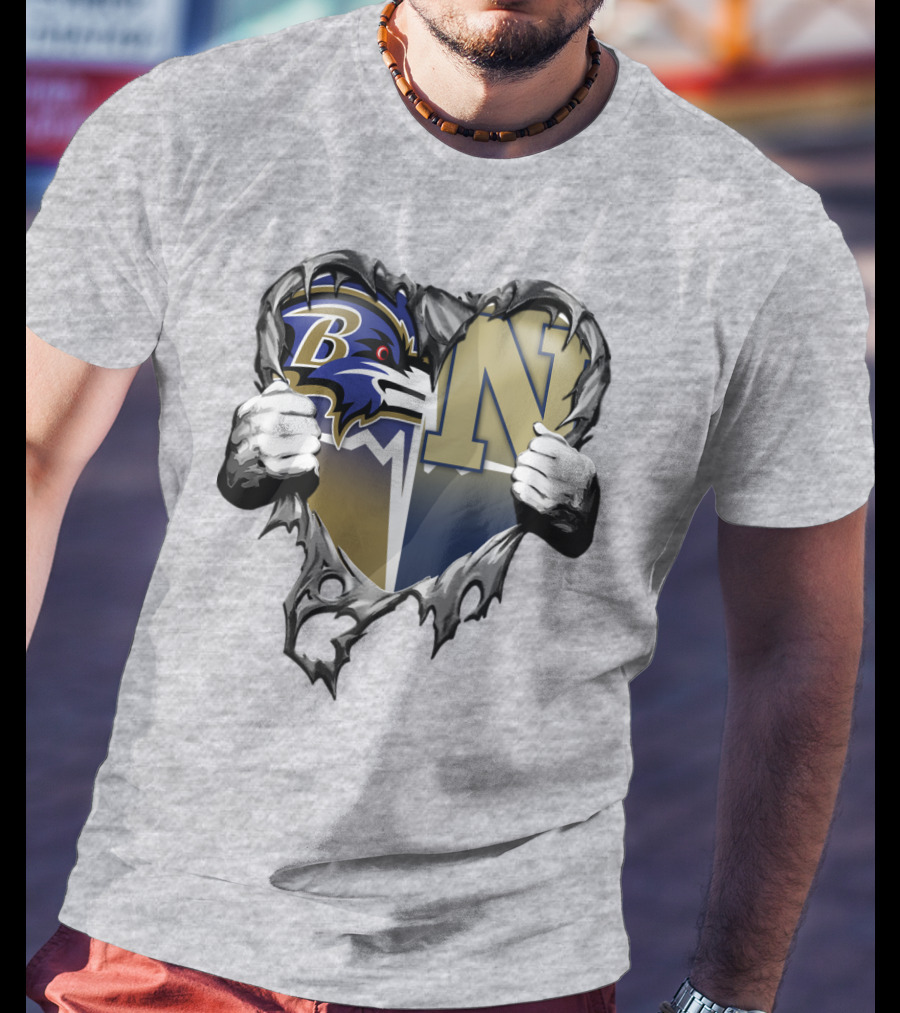 Baltimore Ravens Navy Midshipmen Heart T-Shirt