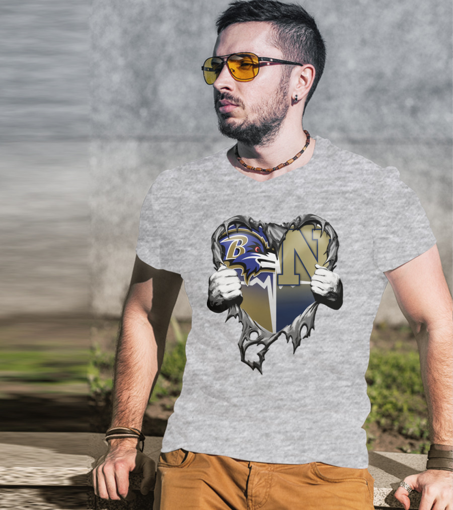 Baltimore Ravens Navy Midshipmen Heart T-Shirt