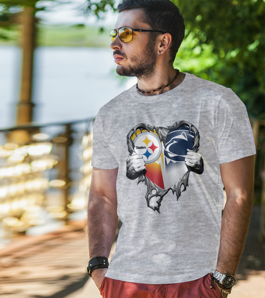 Steelers Penn State Heart Logo Hands T-Shirt