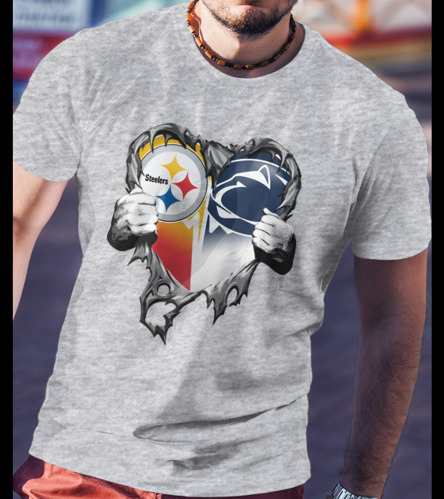 Steelers Penn State Heart Logo Hands T-Shirt