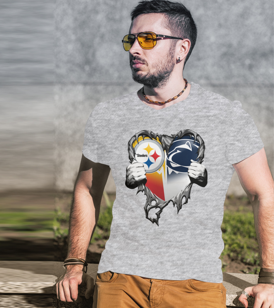 Steelers Penn State Heart Logo Hands T-Shirt