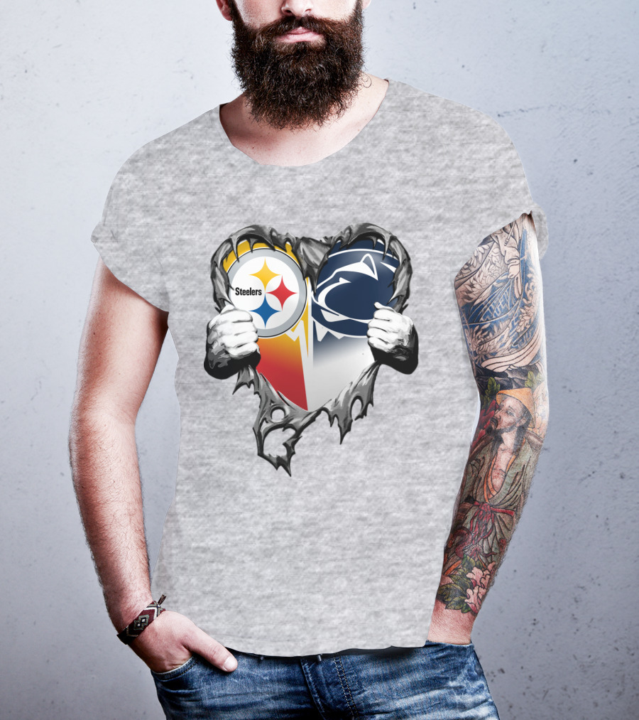 Steelers Penn State Heart Logo Hands T-Shirt