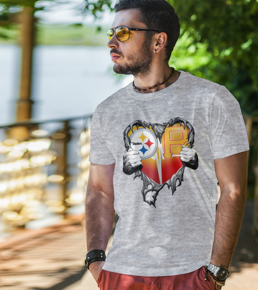 Steelers Pirates Heart Logo Fusion T-Shirt
