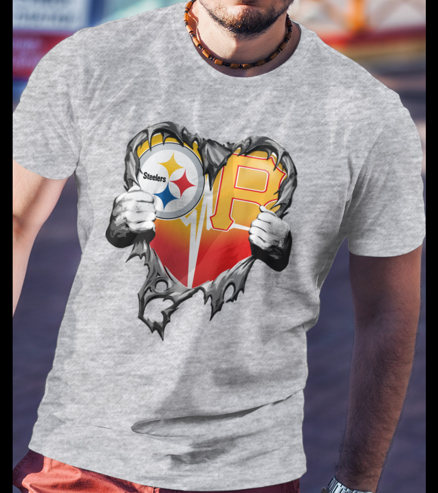 Steelers Pirates Heart Logo Fusion T-Shirt
