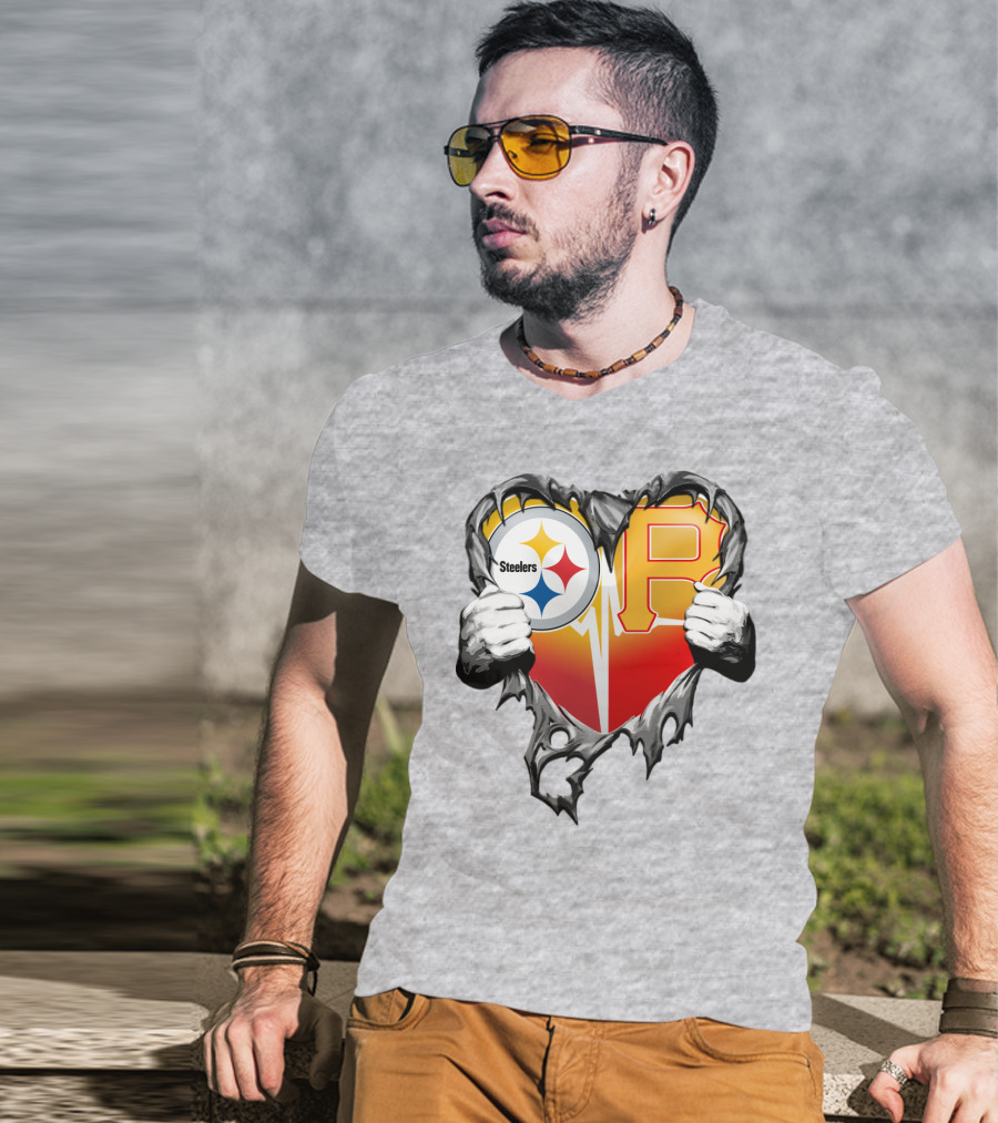 Steelers Pirates Heart Logo Fusion T-Shirt