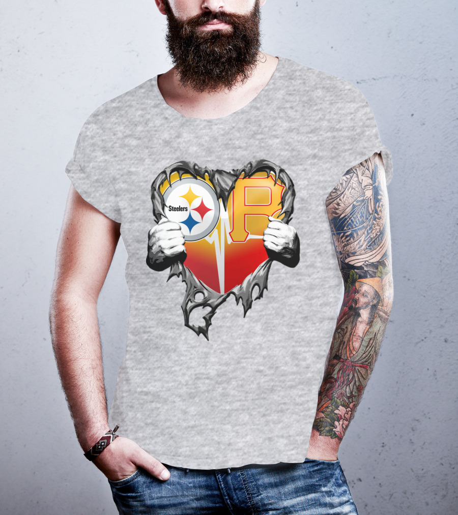 Steelers Pirates Heart Logo Fusion T-Shirt