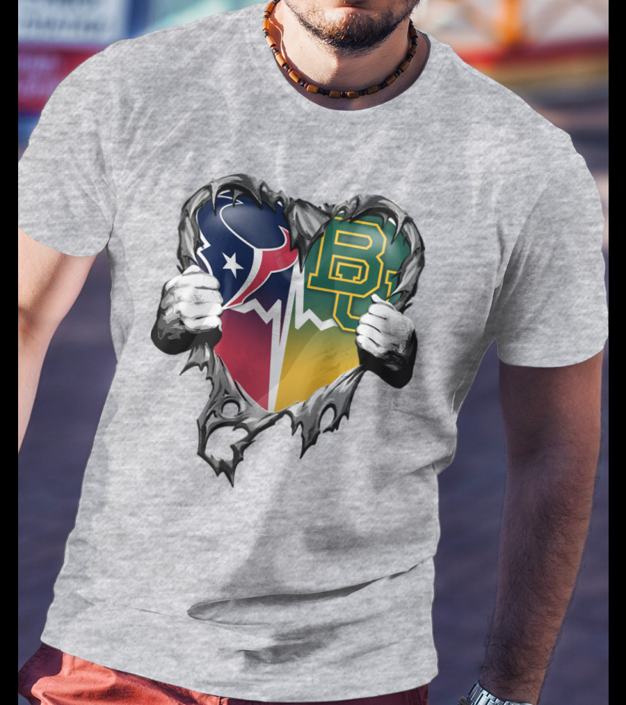 Houston Texans Baylor Bears Heart Rip T-Shirt