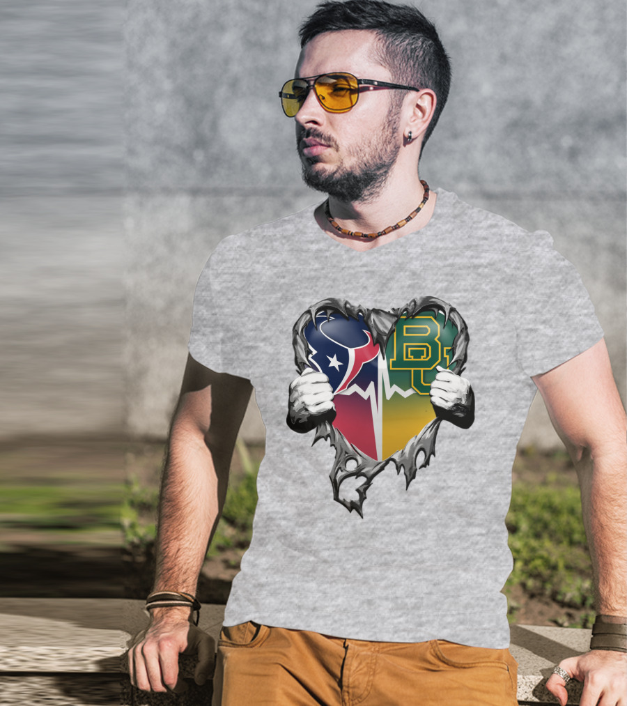 Houston Texans Baylor Bears Heart Rip T-Shirt