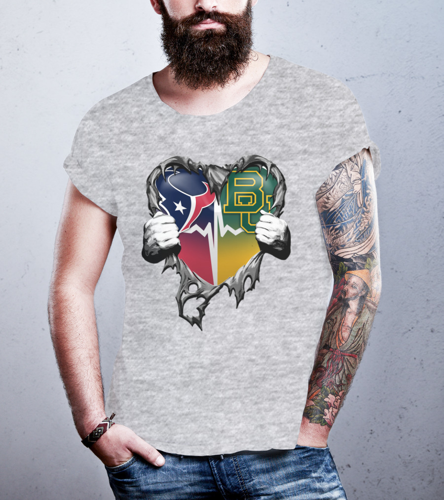 Houston Texans Baylor Bears Heart Rip T-Shirt