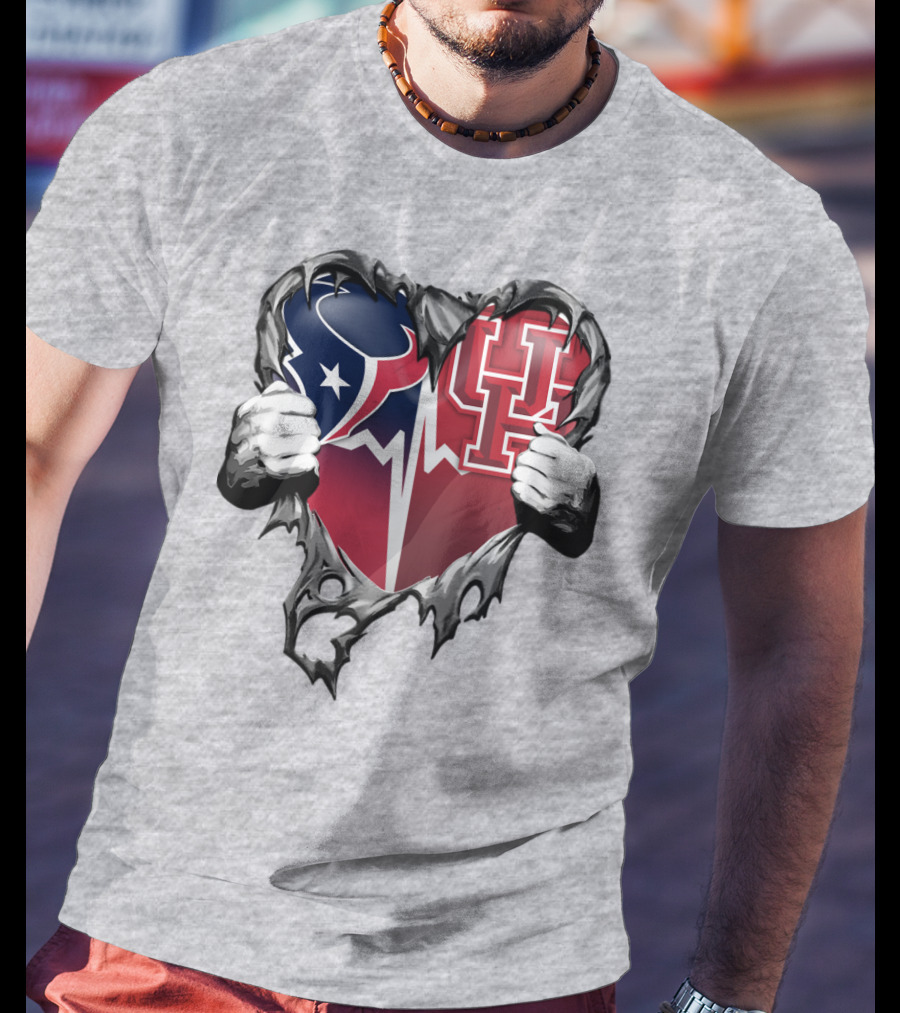 Houston Texans Uh Cougars Heart Teardown T-Shirt
