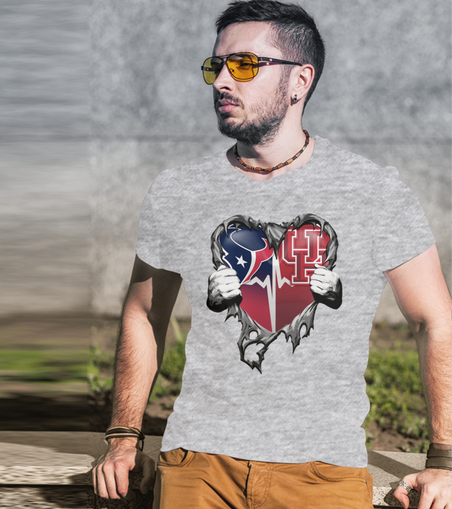 Houston Texans Uh Cougars Heart Teardown T-Shirt