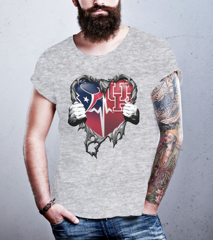 Houston Texans Uh Cougars Heart Teardown T-Shirt
