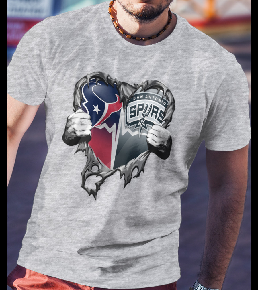 Houston Texans San Antonio Spurs Heart Design Xatt119 T-Shirt