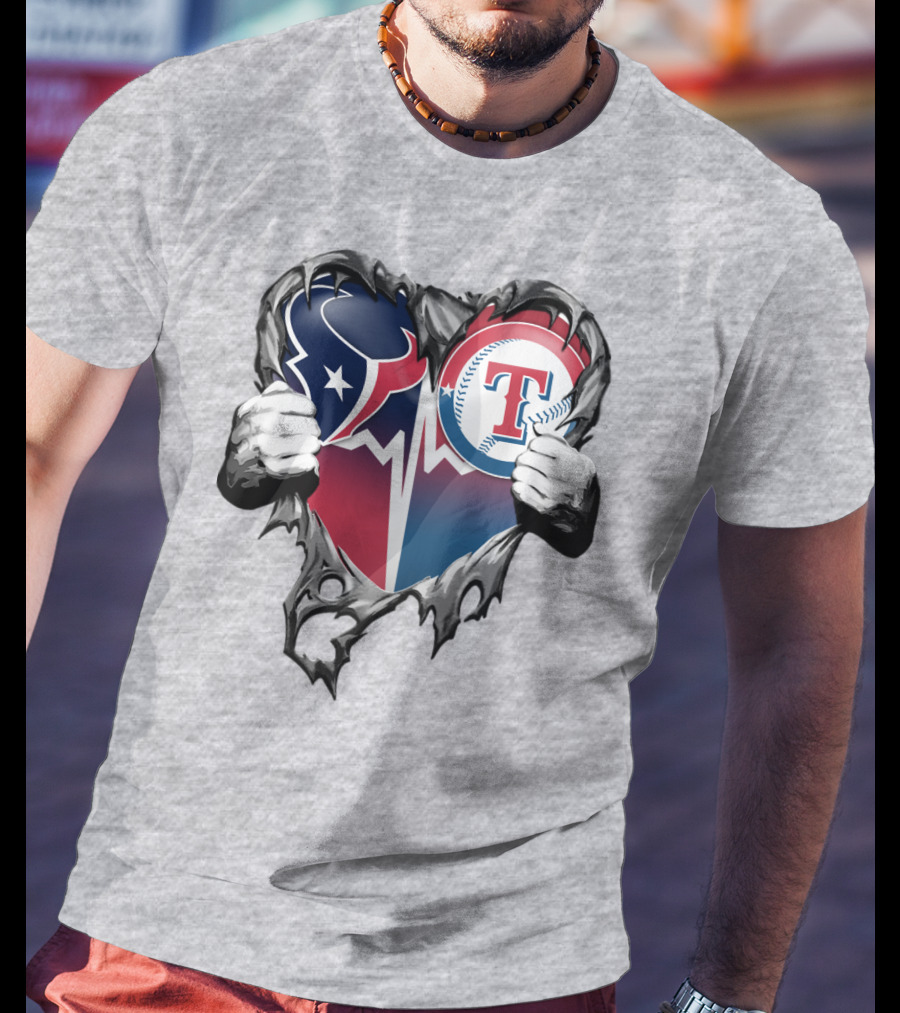 Houston Texans And Texas Rangers Heart T-Shirt