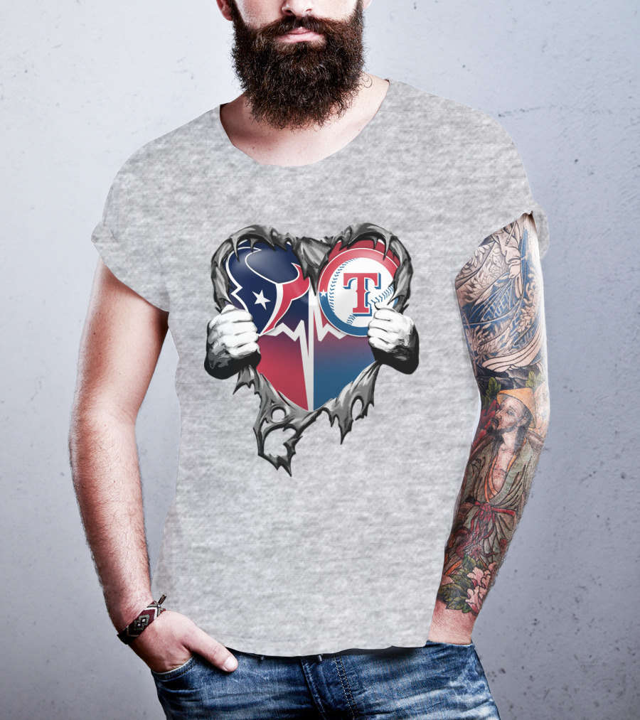 Houston Texans And Texas Rangers Heart T-Shirt