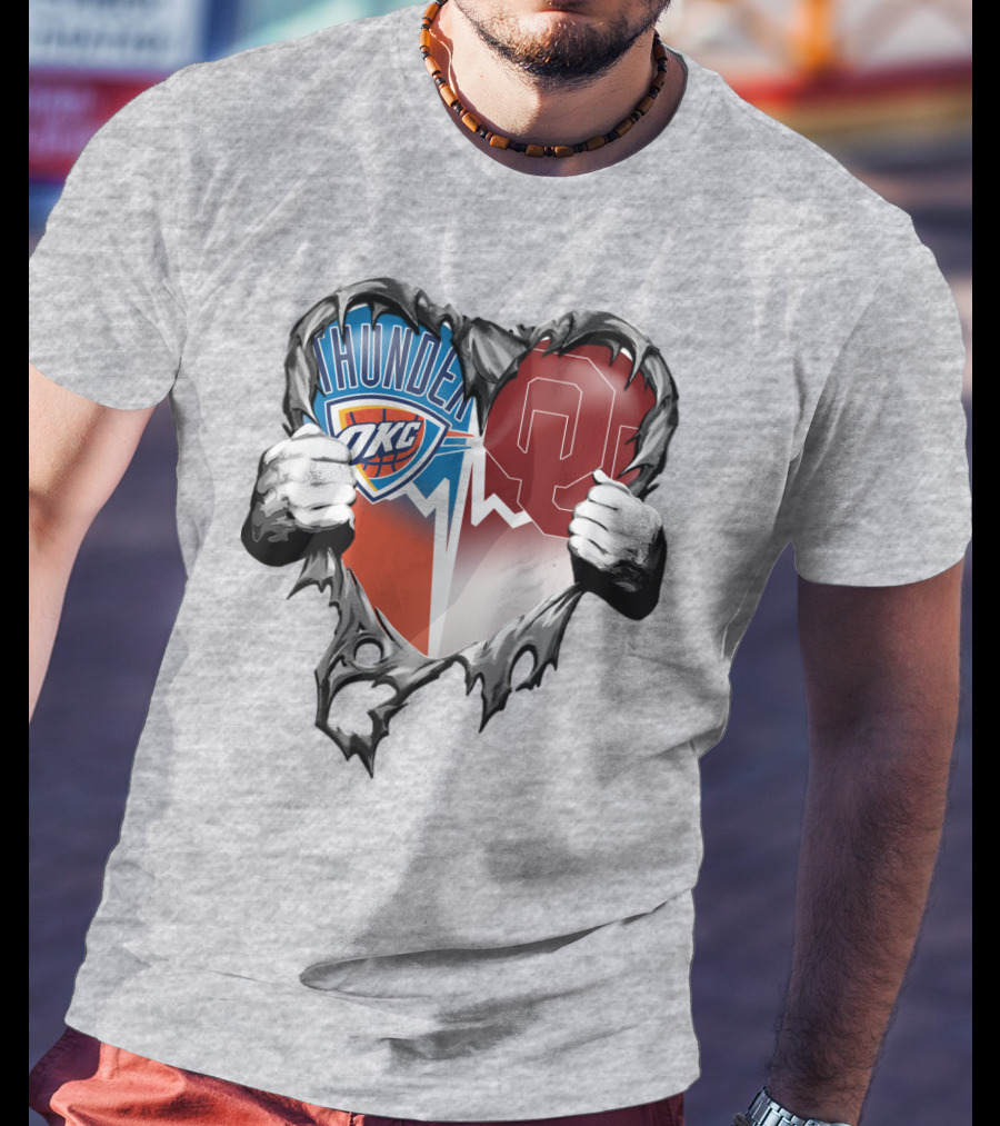 Oklahoma City Thunder Ou Sooners Torn Heart T-Shirt