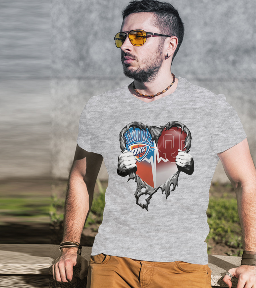 Oklahoma City Thunder Ou Sooners Torn Heart T-Shirt