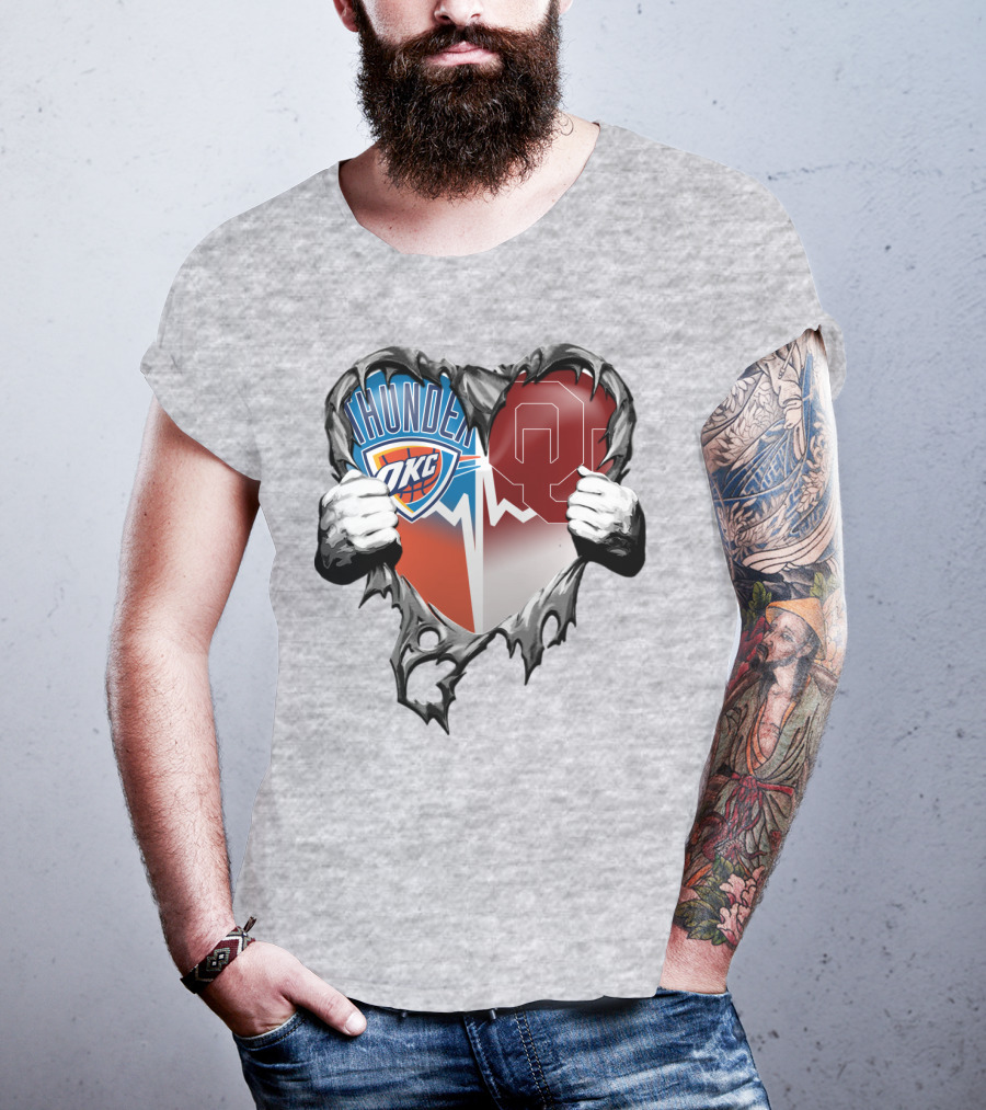 Oklahoma City Thunder Ou Sooners Torn Heart T-Shirt