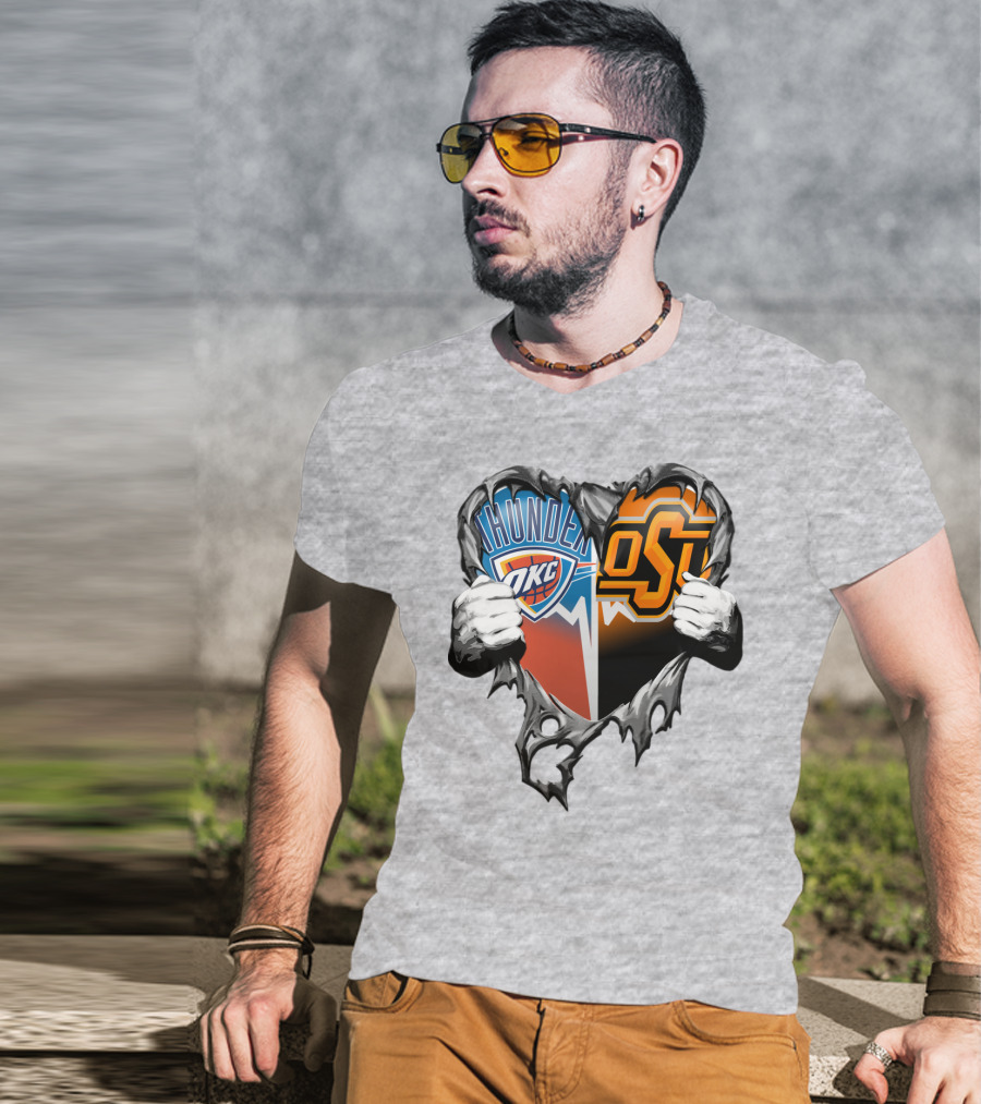 Okc Thunder Osu Cowboys Heart T-Shirt
