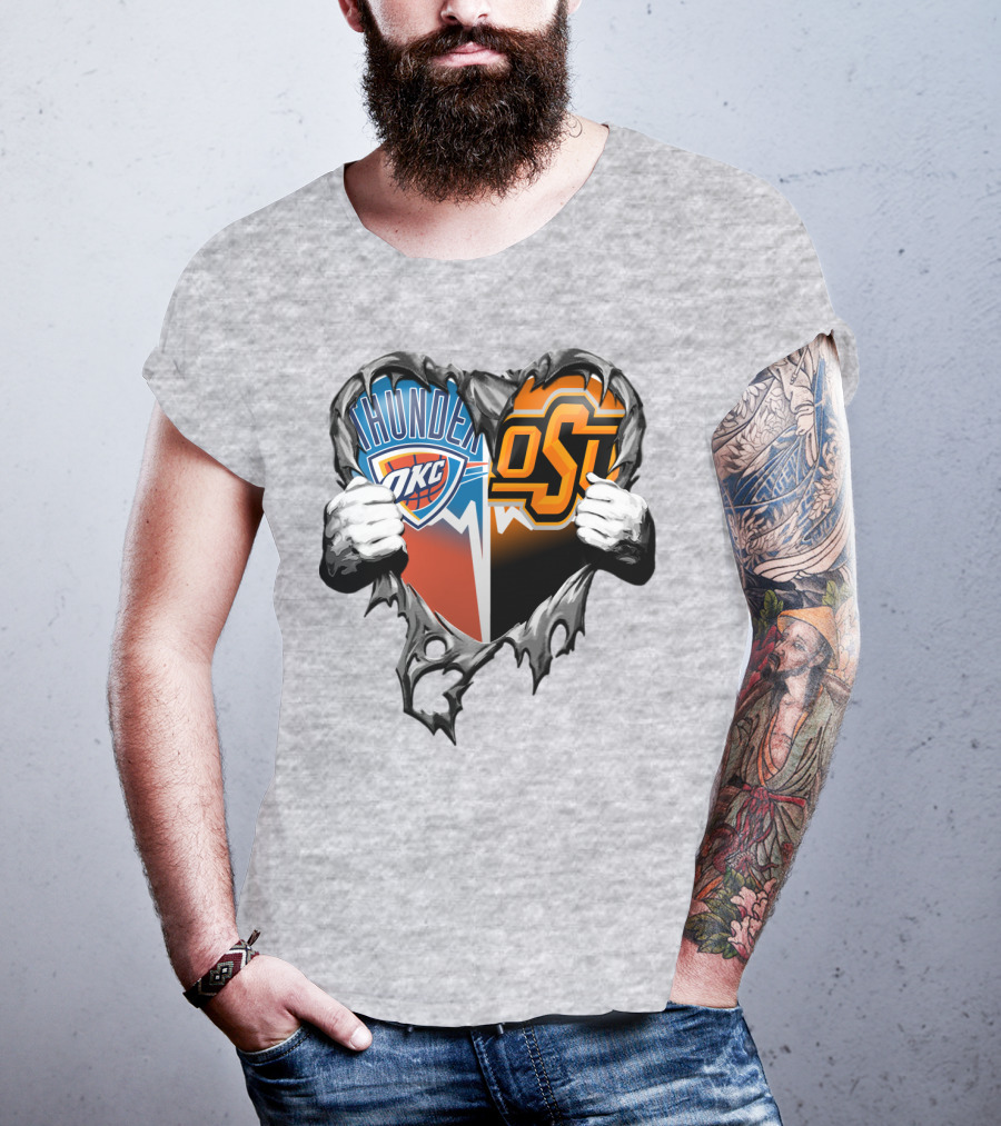 Okc Thunder Osu Cowboys Heart T-Shirt