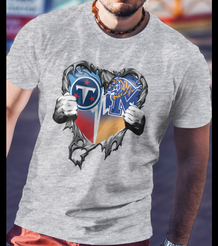 Tennessee Titans And Memphis Tigers Heart Design Xatt129 T-Shirt