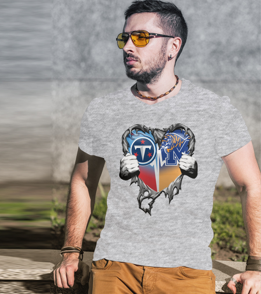 Tennessee Titans And Memphis Tigers Heart Design Xatt129 T-Shirt