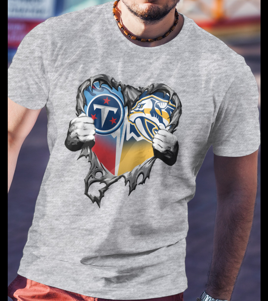 Tennessee Titans And Nashville Predators Heart T-Shirt