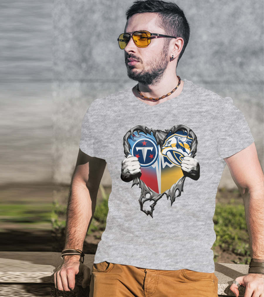 Tennessee Titans And Nashville Predators Heart T-Shirt