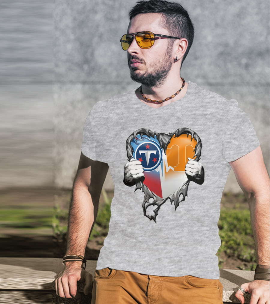 Tennessee Titans And Volunteers Heart T-Shirt