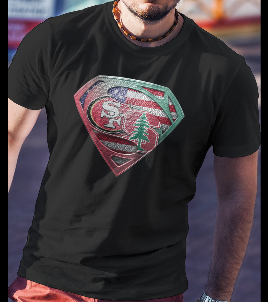 Sf Logo American Flag Superman Shield With Tree T-Shirt