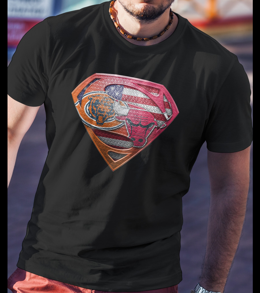 Chicago Bears Bulls Superman American Flag T-Shirt
