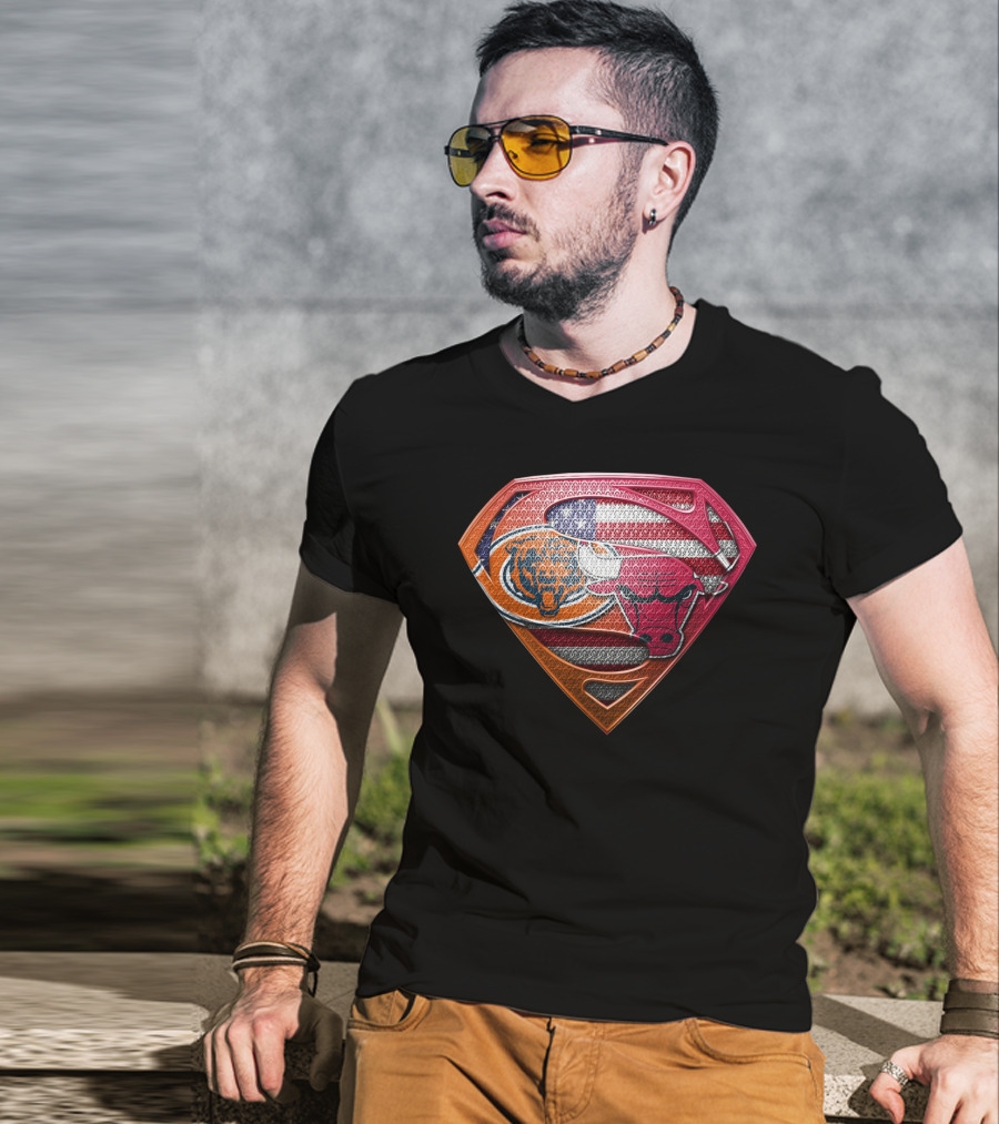 Chicago Bears Bulls Superman American Flag T-Shirt