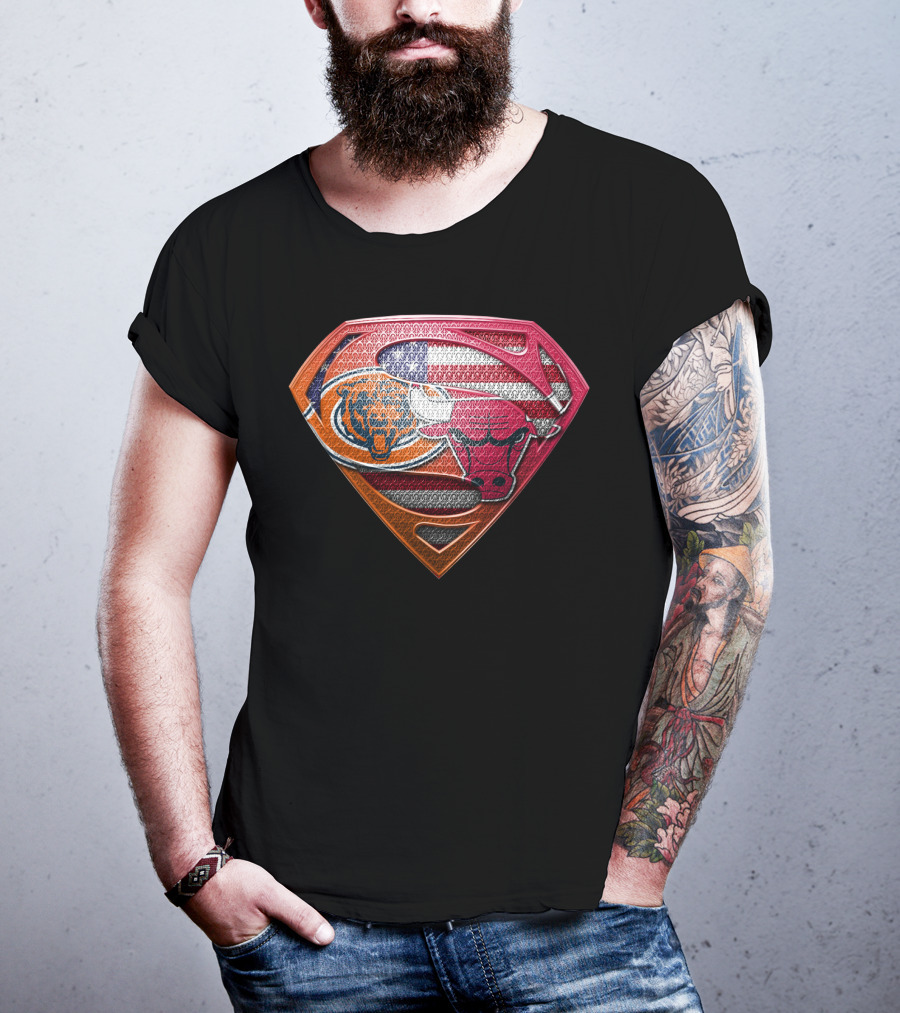 Chicago Bears Bulls Superman American Flag T-Shirt