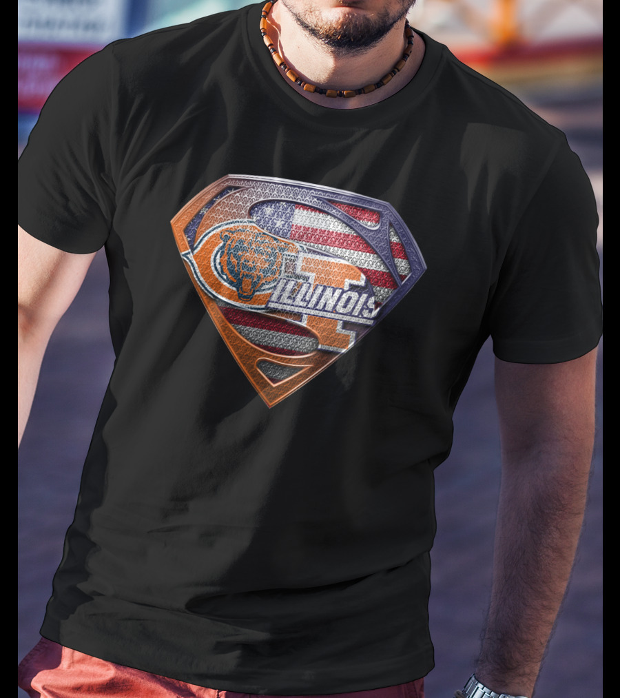 Illinois Bears American Flag Superman T-Shirt