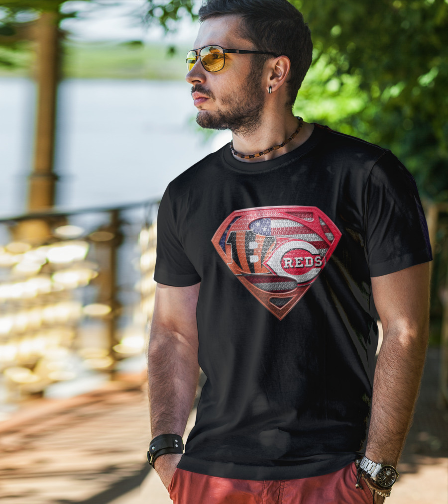 Reds Bengals Superman Usa Flag T-Shirt