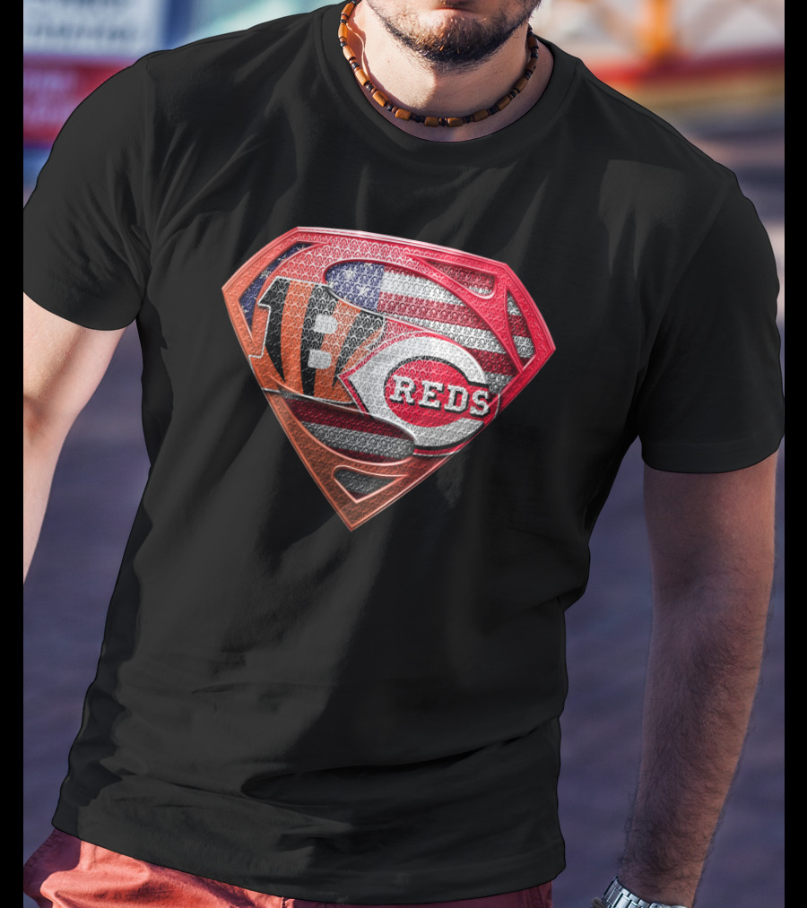 Reds Bengals Superman Usa Flag T-Shirt