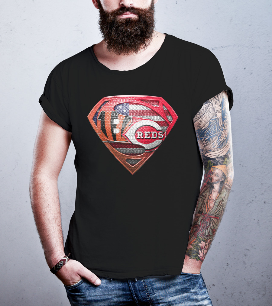Reds Bengals Superman Usa Flag T-Shirt