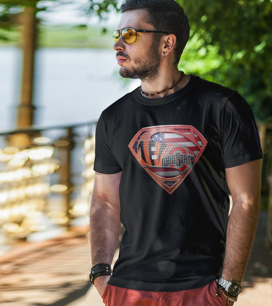 Superman Ohio State Bengals American Flag Fan T-Shirt