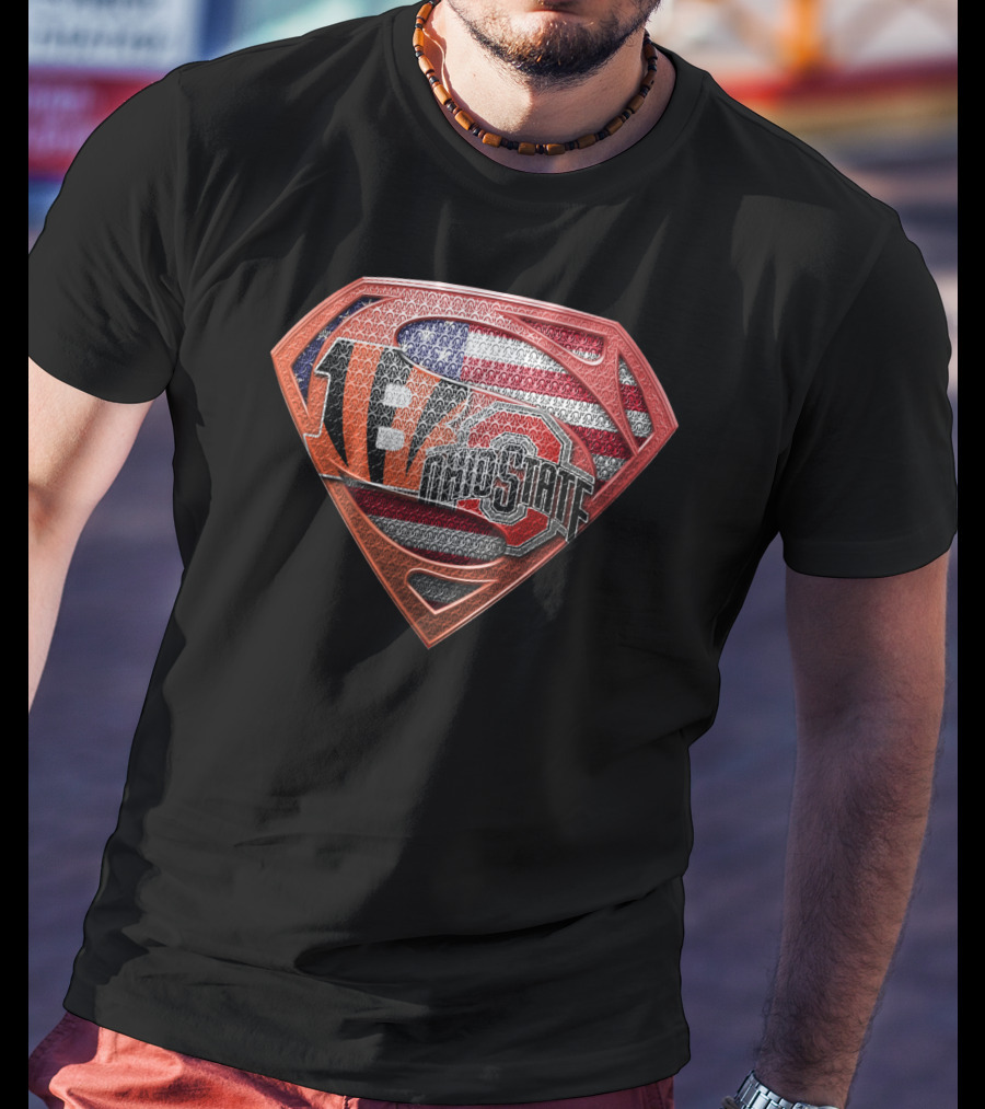 Superman Ohio State Bengals American Flag Fan T-Shirt