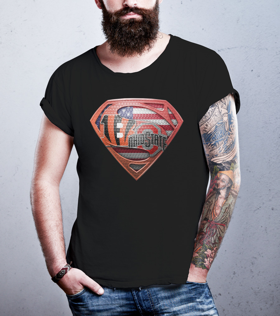Superman Ohio State Bengals American Flag Fan T-Shirt