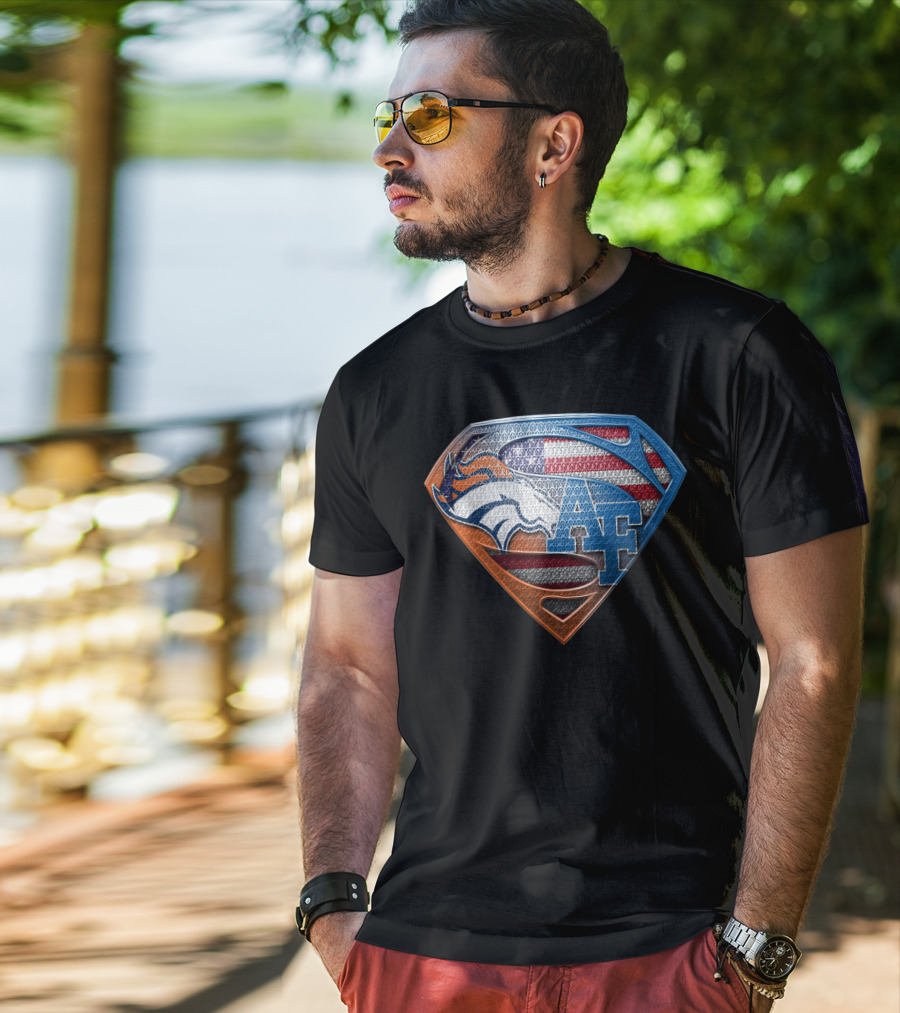 Denver Broncos Air Force Usa Flag Shield T-Shirt