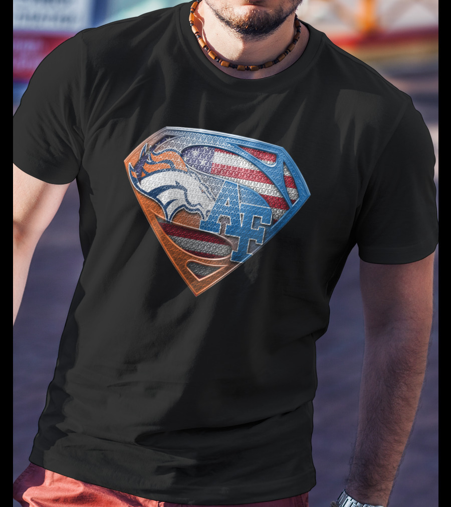 Denver Broncos Air Force Usa Flag Shield T-Shirt