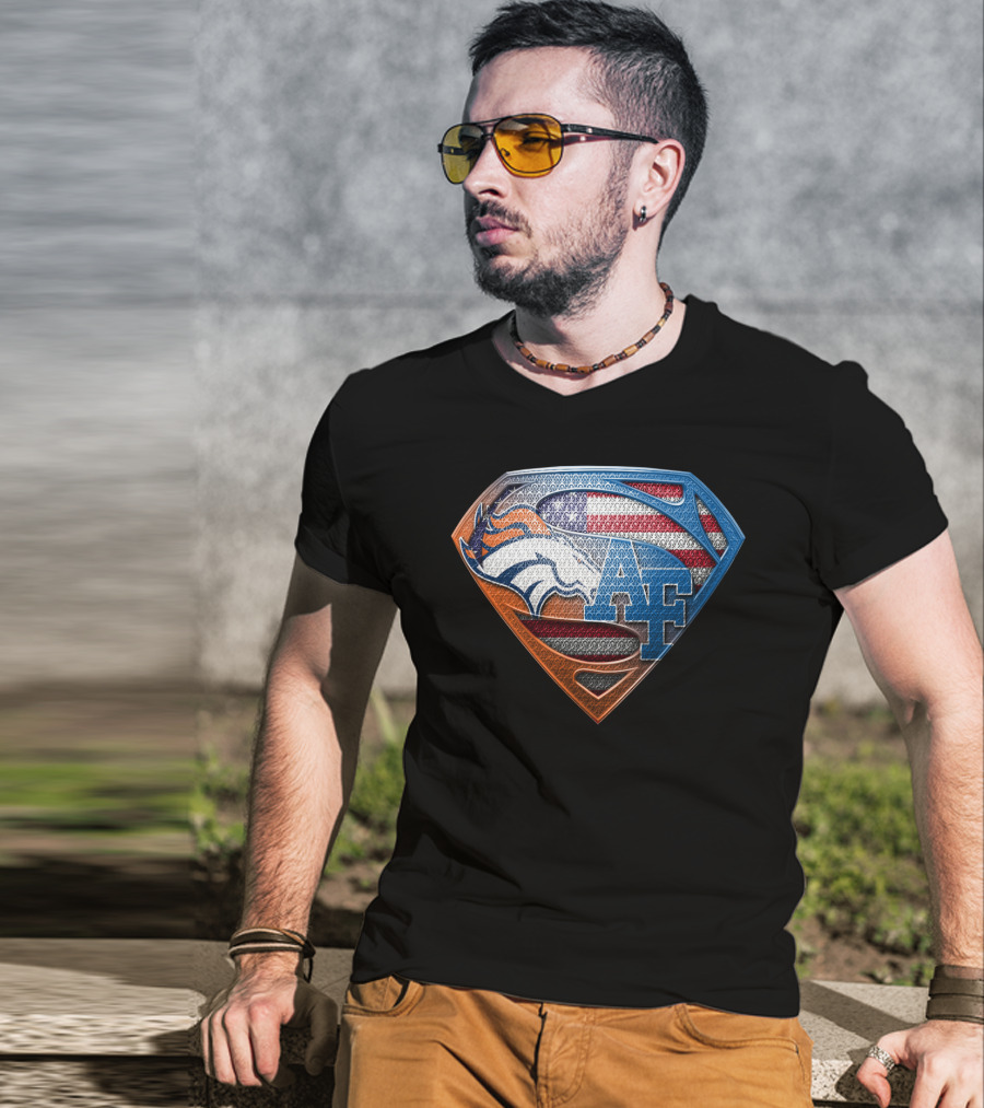 Denver Broncos Air Force Usa Flag Shield T-Shirt
