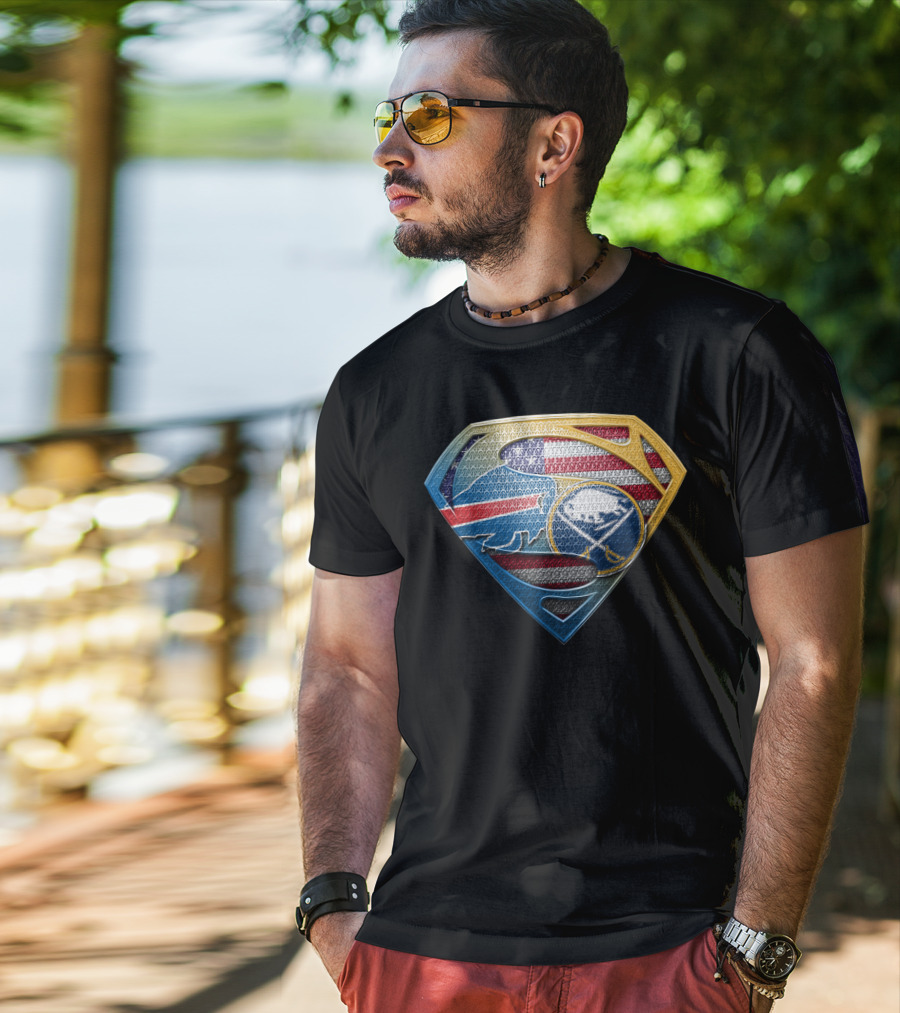 Buffalo Sabres American Flag Superman Logo Mashup T-Shirt