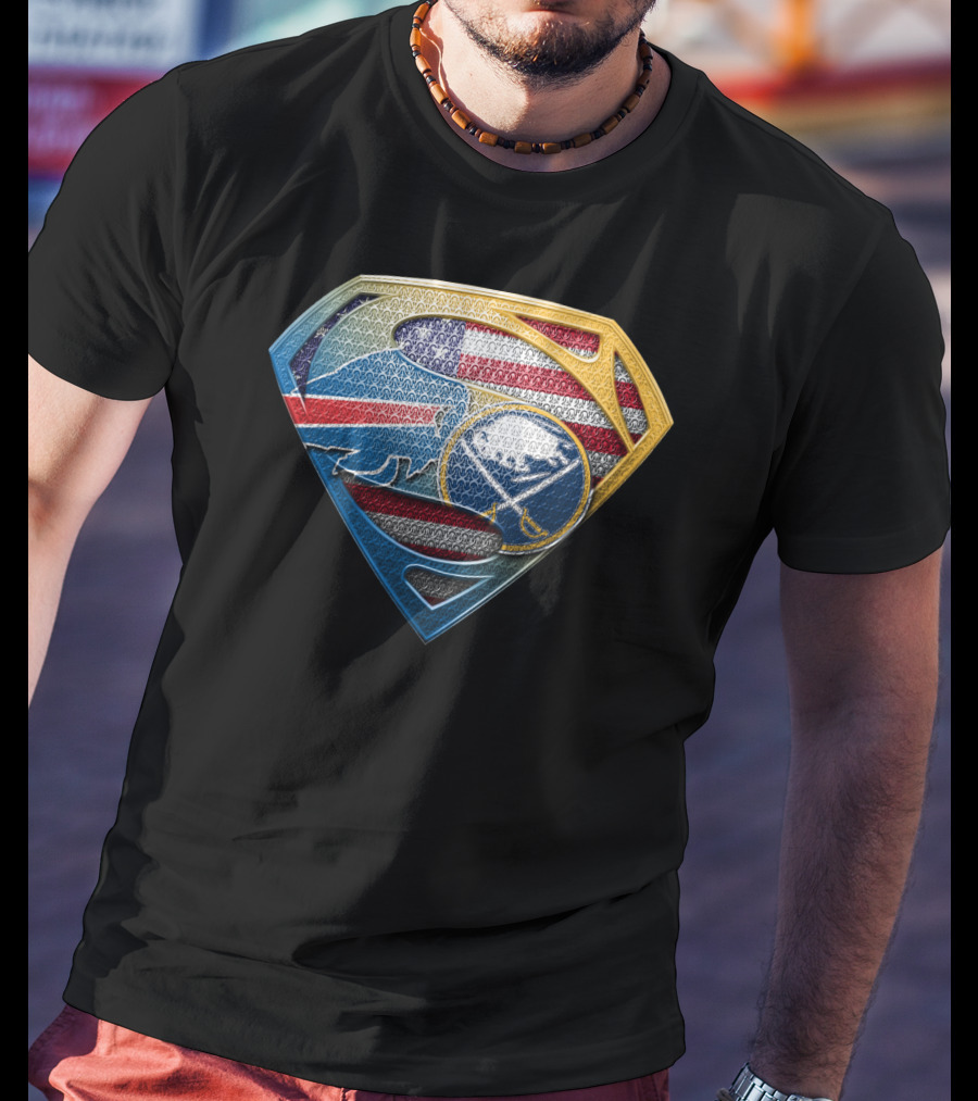 Buffalo Sabres American Flag Superman Logo Mashup T-Shirt
