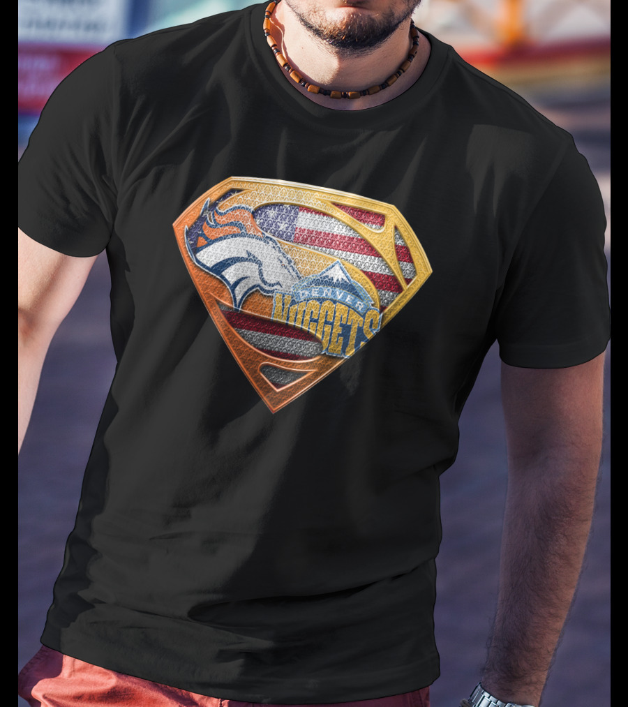 Denver Broncos Nuggets American Flag Superman Shield T-Shirt