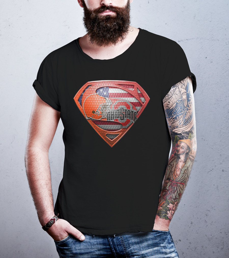 Ohio State Football Superman Shield With American Flag T-Shirt