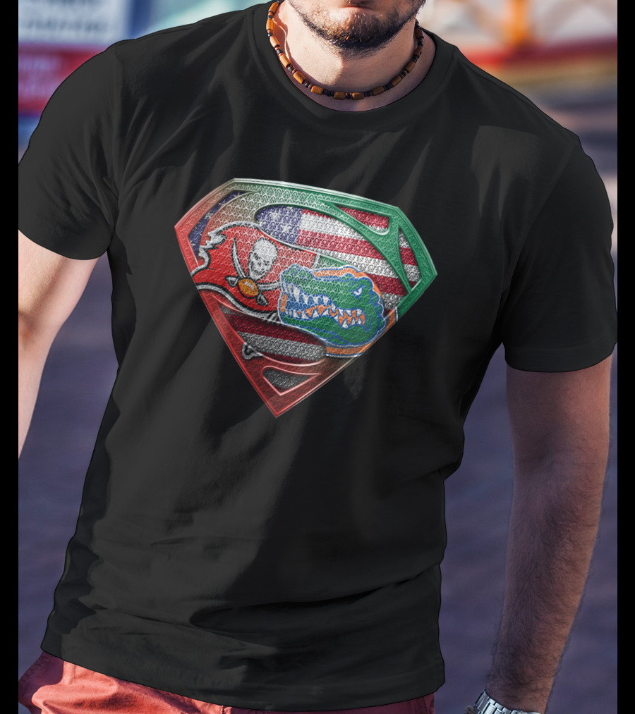 Buccaneers Gators Superman Shield American Mexican Flag Fusion T-Shirt