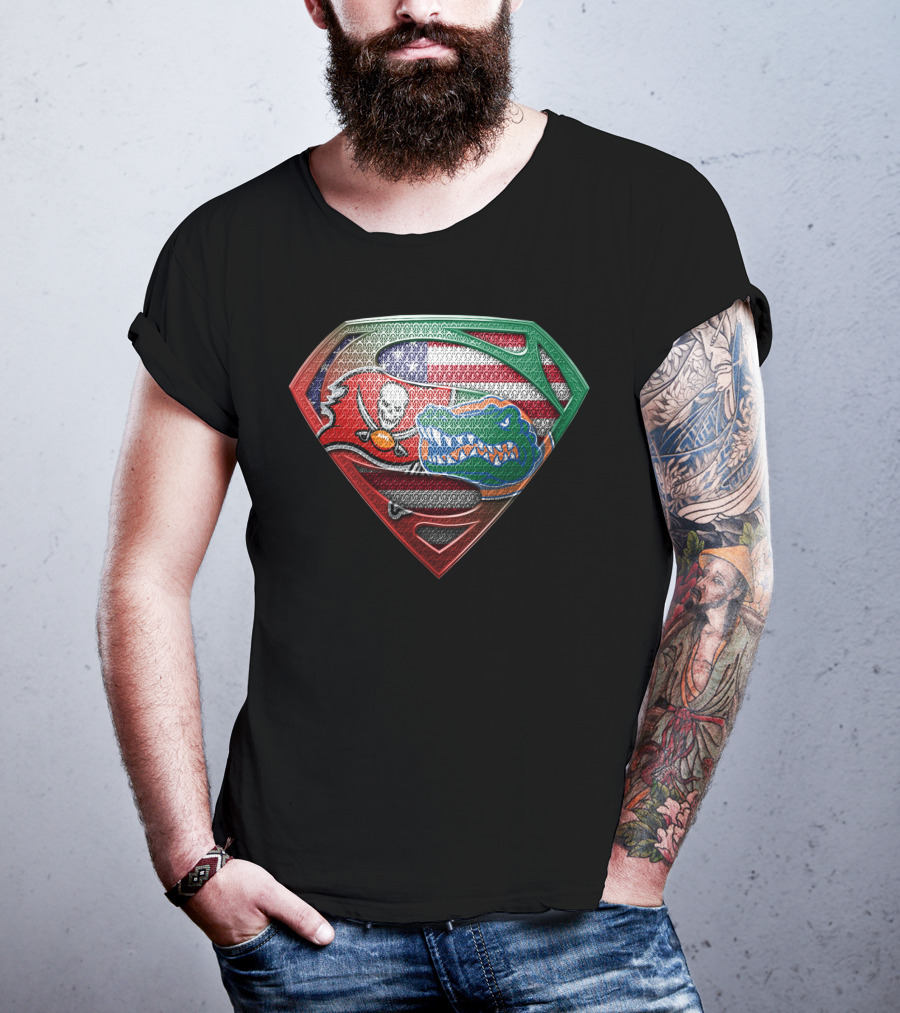 Buccaneers Gators Superman Shield American Mexican Flag Fusion T-Shirt
