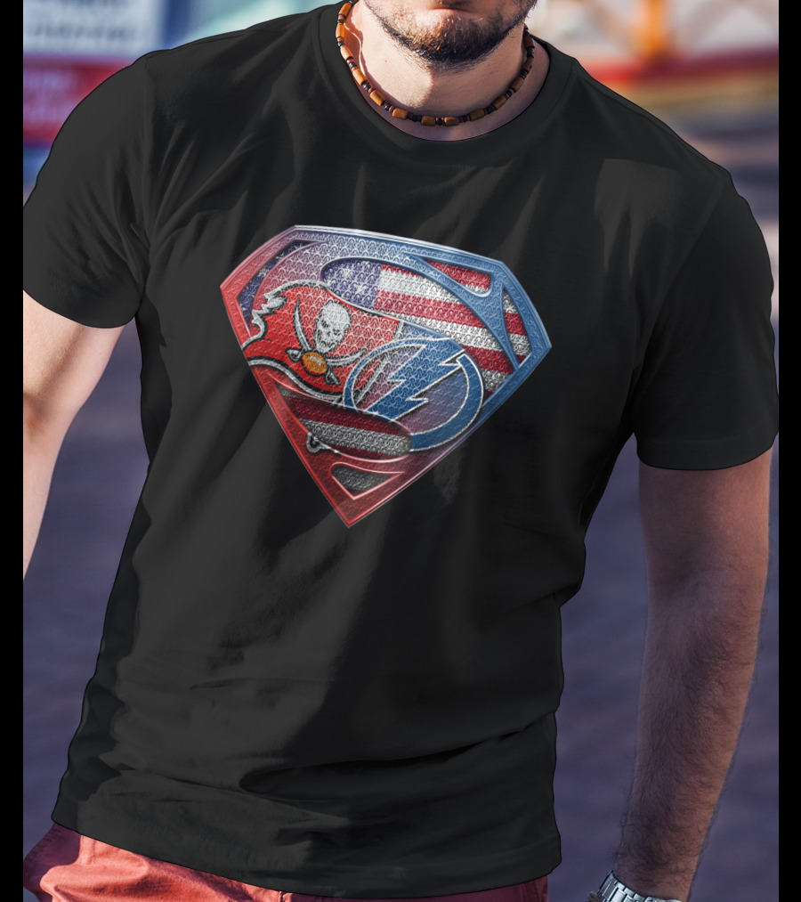 Tampa Bay Buccaneers Lightning American Flag Superman Symbol T-Shirt